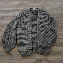 Load image into Gallery viewer, chunky cardigan knit cardigans women sweater sweaters oversized womens front knitted puff sleeve bubble pom bell long balloon sweatshirt trendy popcorn oversize lantern puffy fluffy sleeves drop shoulder beige cream tan dark grey white brown woman