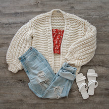 Load image into Gallery viewer, chunky cardigan knit cardigans women sweater sweaters oversized womens front knitted puff sleeve bubble pom bell long balloon sweatshirt trendy popcorn oversize lantern puffy fluffy sleeves drop shoulder beige cream tan dark grey white brown woman