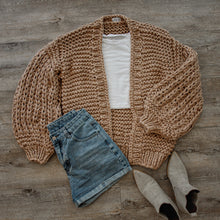 Load image into Gallery viewer, chunky cardigan knit cardigans women sweater sweaters oversized womens front knitted puff sleeve bubble pom bell long balloon sweatshirt trendy popcorn oversize lantern puffy fluffy sleeves drop shoulder beige cream tan dark grey white brown woman