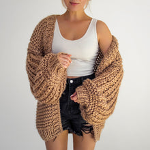Load image into Gallery viewer, chunky cardigan knit cardigans women sweater sweaters oversized womens front knitted puff sleeve bubble pom bell long balloon sweatshirt trendy popcorn oversize lantern puffy fluffy sleeves drop shoulder beige cream tan dark grey white brown woman