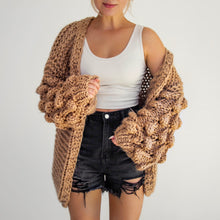 Load image into Gallery viewer, chunky cardigan knit cardigans women sweater sweaters oversized womens front knitted puff sleeve bubble pom bell long balloon sweatshirt trendy popcorn oversize lantern puffy fluffy sleeves drop shoulder beige cream tan dark grey white brown woman