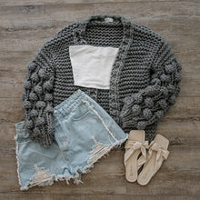 Load image into Gallery viewer, chunky cardigan knit cardigans women sweater sweaters oversized womens front knitted puff sleeve bubble pom bell long balloon sweatshirt trendy popcorn oversize lantern puffy fluffy sleeves drop shoulder beige cream tan dark grey white brown woman