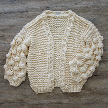 Load image into Gallery viewer, chunky cardigan knit cardigans women sweater sweaters oversized womens front knitted puff sleeve bubble pom bell long balloon sweatshirt trendy popcorn oversize lantern puffy fluffy sleeves drop shoulder beige cream tan dark grey white brown woman