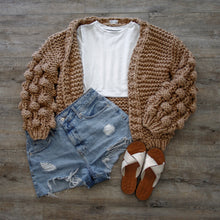 Load image into Gallery viewer, chunky cardigan knit cardigans women sweater sweaters oversized womens front knitted puff sleeve bubble pom bell long balloon sweatshirt trendy popcorn oversize lantern puffy fluffy sleeves drop shoulder beige cream tan dark grey white brown woman