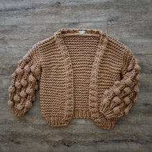 Load image into Gallery viewer, chunky cardigan knit cardigans women sweater sweaters oversized womens front knitted puff sleeve bubble pom bell long balloon sweatshirt trendy popcorn oversize lantern puffy fluffy sleeves drop shoulder beige cream tan dark grey white brown woman