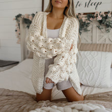 Load image into Gallery viewer, chunky cardigan knit cardigans women sweater sweaters oversized womens front knitted puff sleeve bubble pom bell long balloon sweatshirt trendy popcorn oversize lantern puffy fluffy sleeves drop shoulder beige cream tan dark grey white brown woman