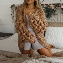 Load image into Gallery viewer, chunky cardigan knit cardigans women sweater sweaters oversized womens front knitted puff sleeve bubble pom bell long balloon sweatshirt trendy popcorn oversize lantern puffy fluffy sleeves drop shoulder beige cream tan dark grey white brown woman